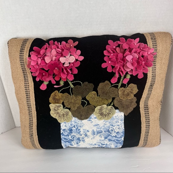 Hand Crafted Other - Hand-made burlap/3-D geranium in pot pillow